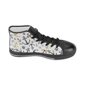Anchors Rudders pattern Women's High Top Canvas Canvas Shoes Black