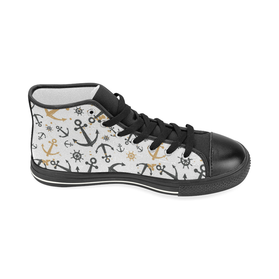 Anchors Rudders pattern Women's High Top Canvas Canvas Shoes Black