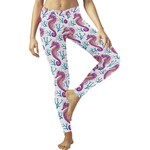Purple seahorse blue coral pattern Women's Legging Fulfilled In US
