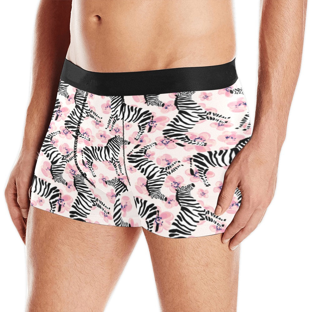 Zebra pink flower background Men's All Over Print Boxer Briefs Men's Underwear