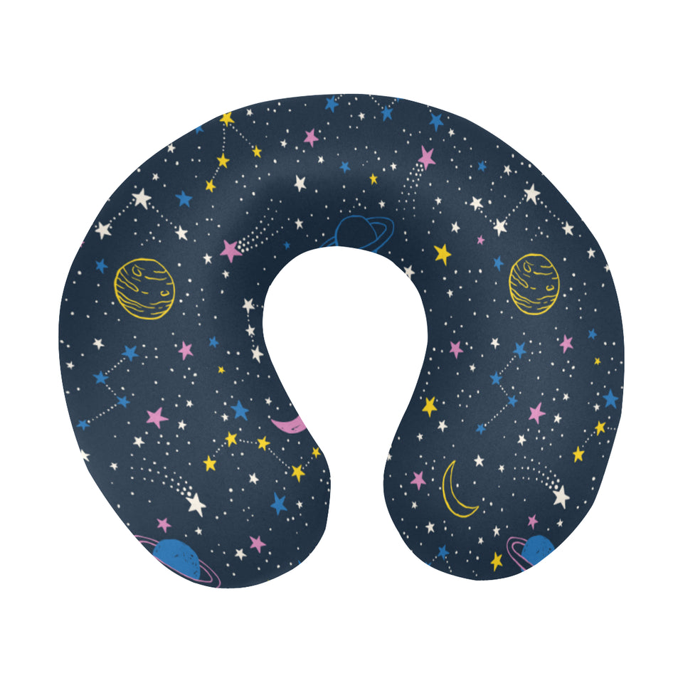 space pattern with planets, comets, constellations U-Shaped Travel Neck Pillow