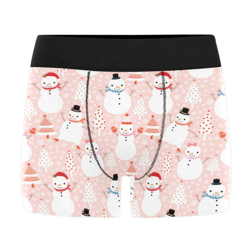 Cute snowman christmas tree snowpink background Men's All Over Print Boxer Briefs Men's Underwear