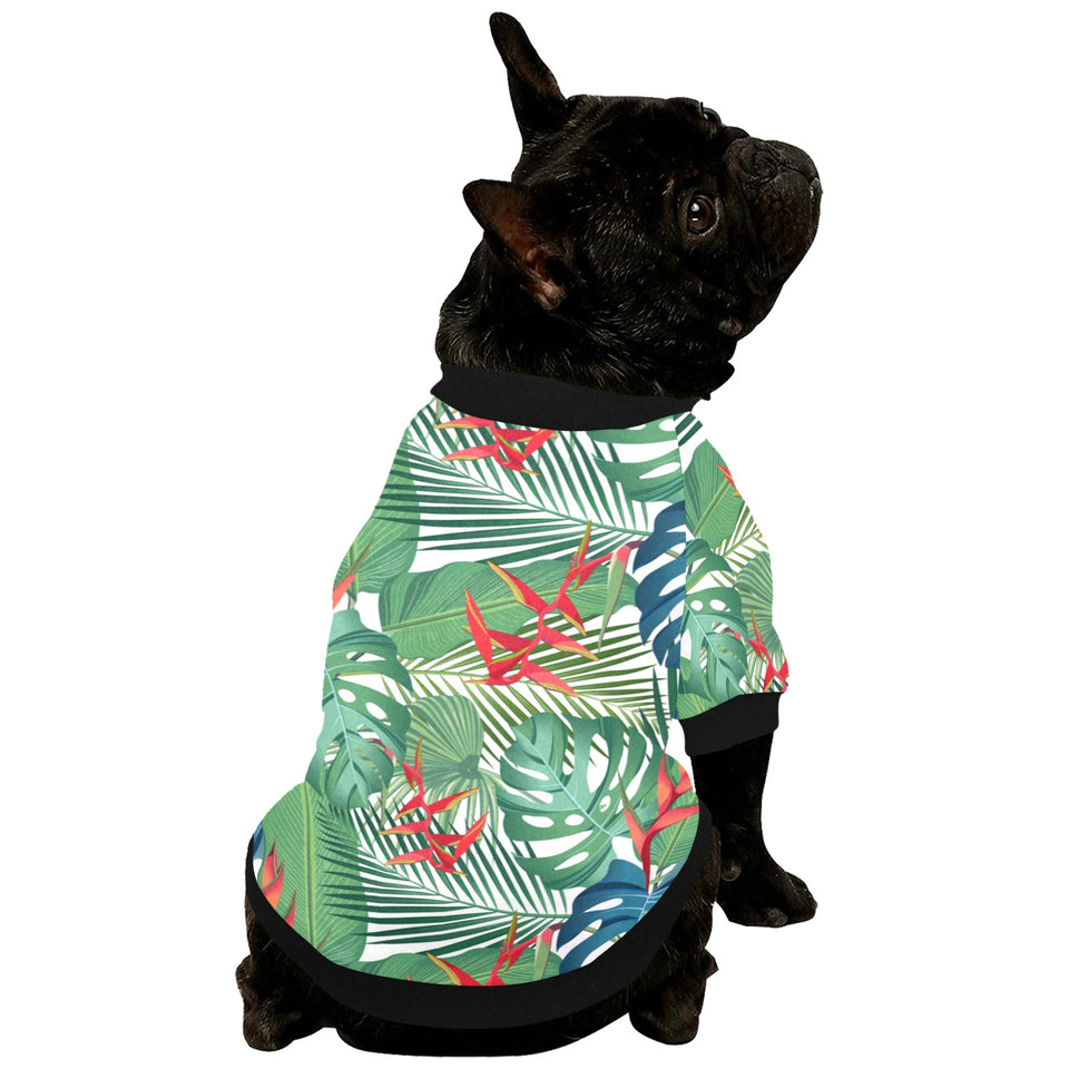 heliconia palm and monstera  leaves pattern All Over Print Pet Dog Round Neck Fuzzy Shirt