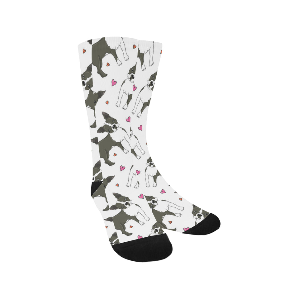Boston terrier dog hearts vector pattern Crew Socks
