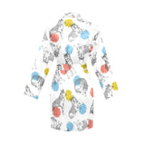 Siberian husky and colorful circle pattern Women's Long Sleeve Belted Night Robe