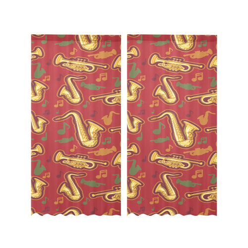 Saxophone cornet pattern red background Gauze Curtain