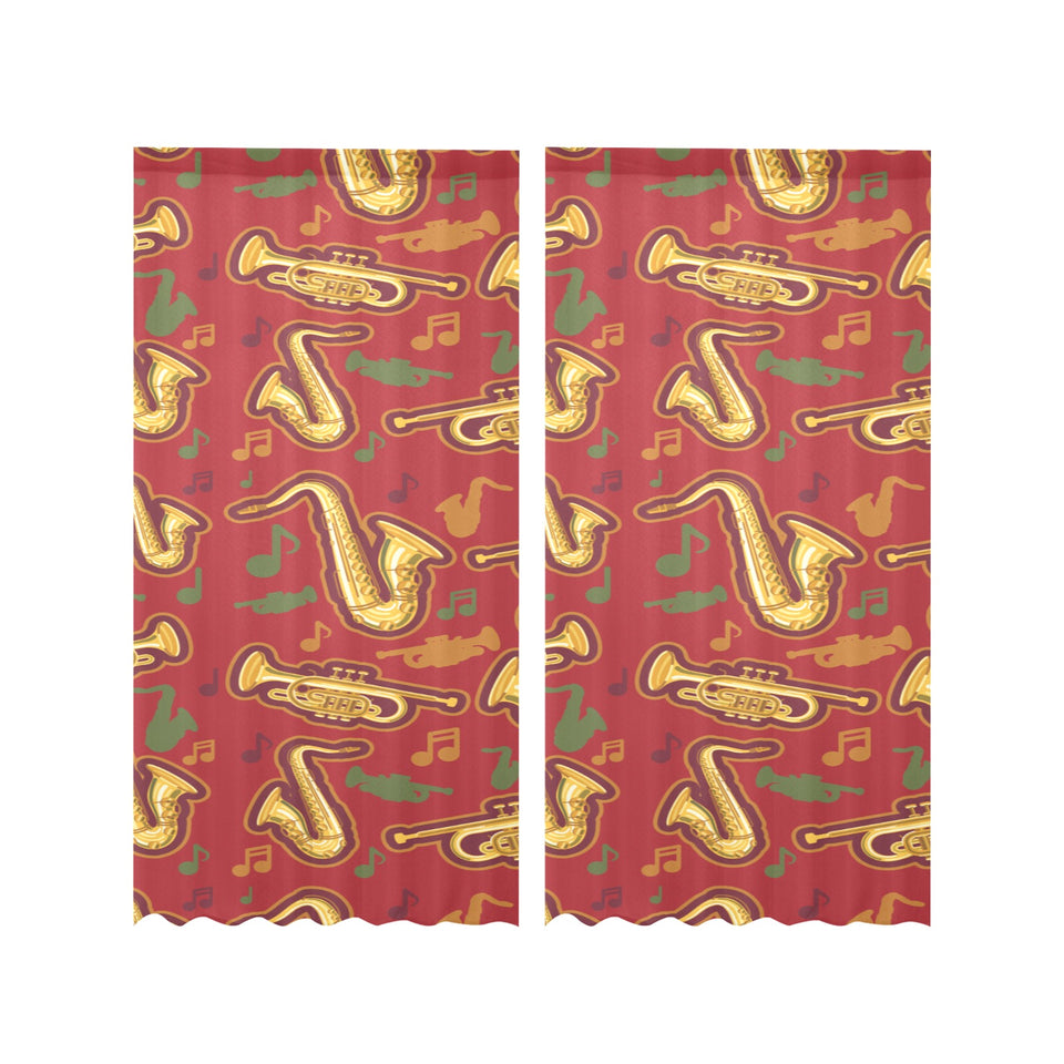 Saxophone cornet pattern red background Gauze Curtain