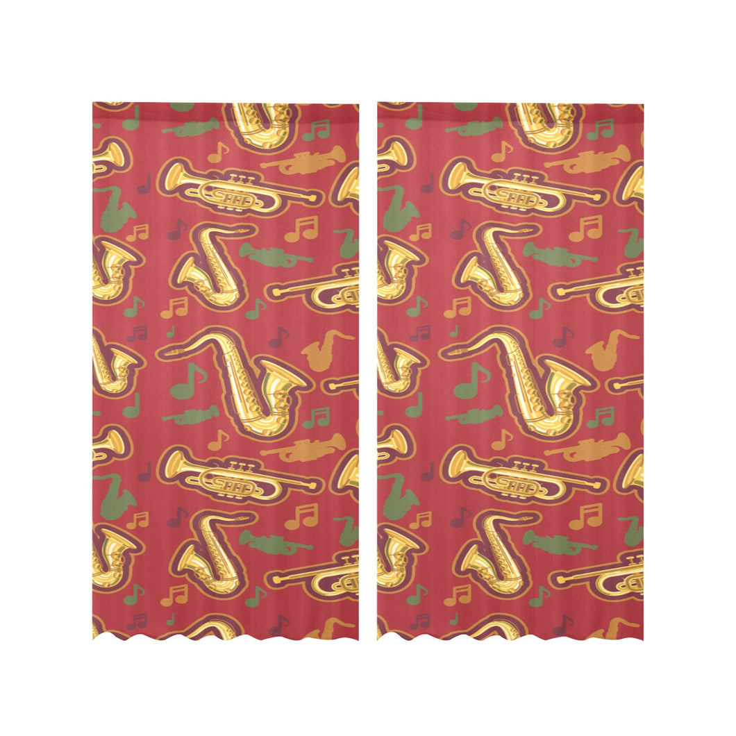 Saxophone cornet pattern red background Gauze Curtain
