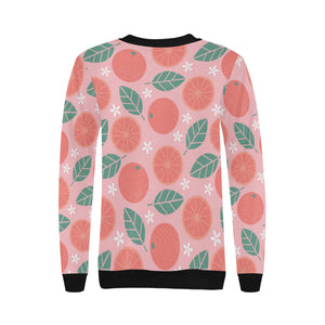 Grapefruit leaves flower pink background Women's Crew Neck Sweatshirt