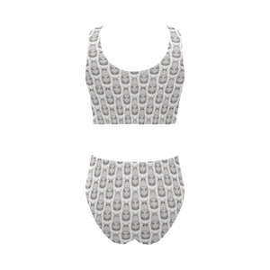 Hippopotamus Pattern Print Design 05 Chest Bowknot High Waisted Bikini Swimsuit