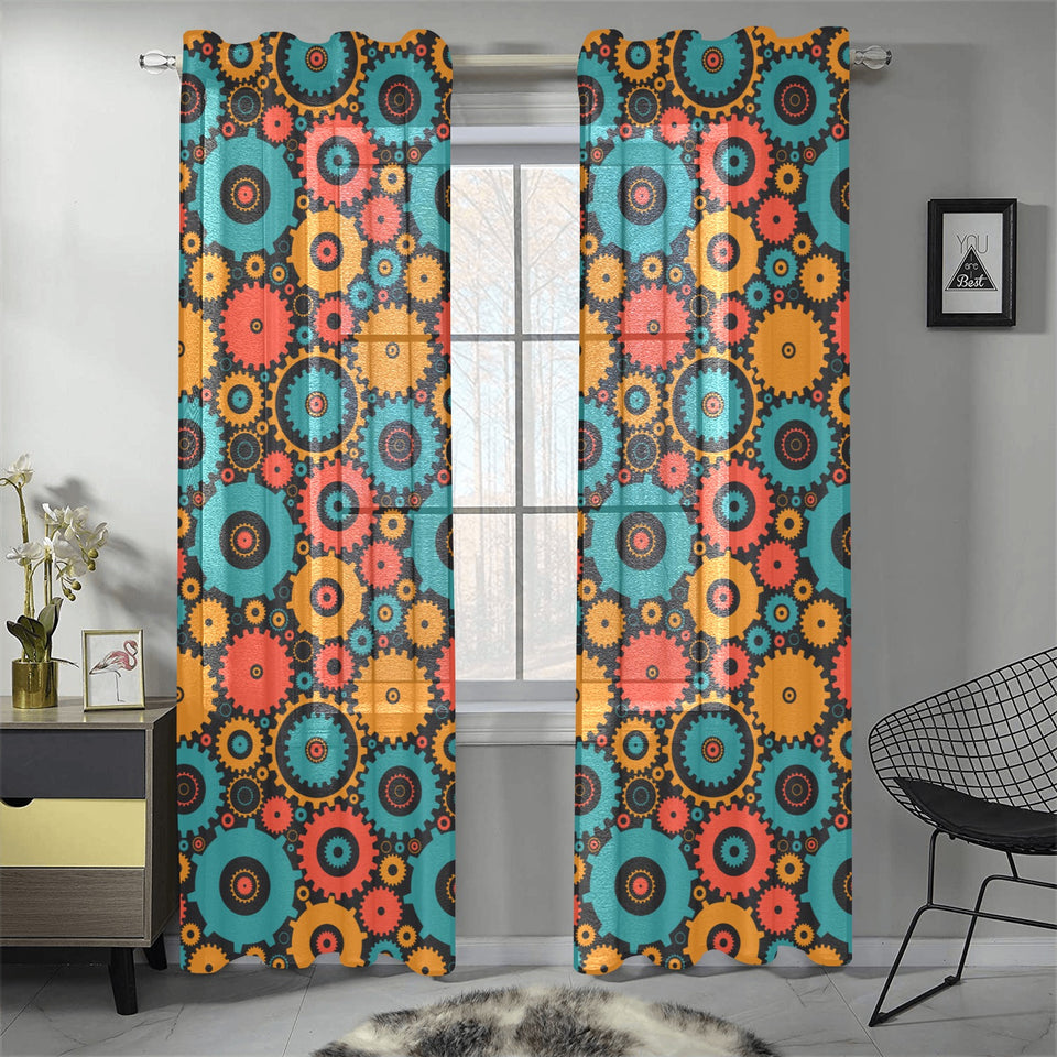 Gear Pattern Print Design 01 Gauze Curtain