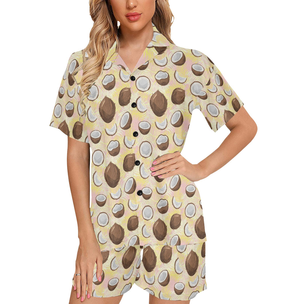 Coconut Pattern Print Design 05 Women's V-Neck Short Pajama Set