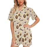 Coconut Pattern Print Design 05 Women's V-Neck Short Pajama Set