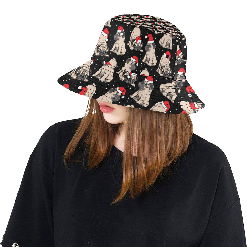 Christmas Pugs Santa_s red cap pattern Unisex Bucket Hat