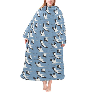 Seagull Pattern Print Design 04 Blanket Robe with Sleeves