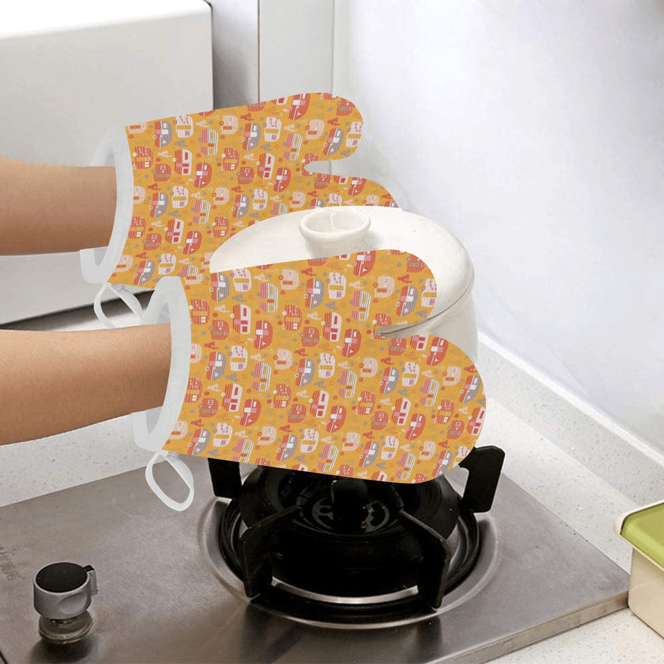 Camper Van Pattern Print Design 04 Heat Resistant Oven Mitts
