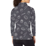 sushi pattern black background Women's Long Sleeve Polo Shirt