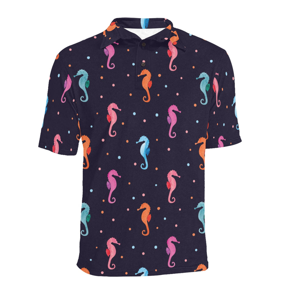Watercolor colorful seahorse pattern Men's All Over Print Polo Shirt