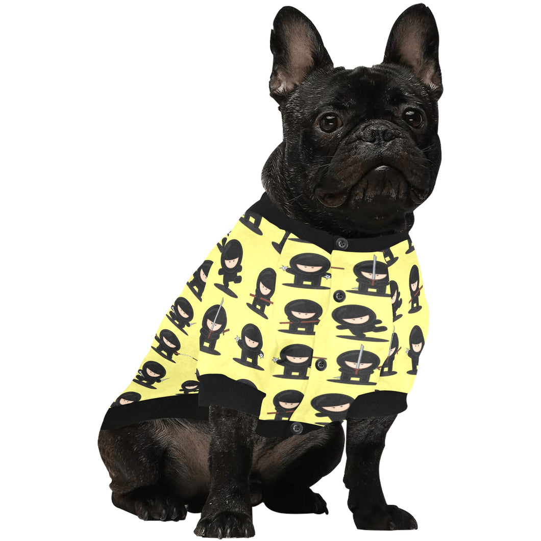Cute ninja yellow background All Over Print Pet Dog Round Neck Fuzzy Shirt