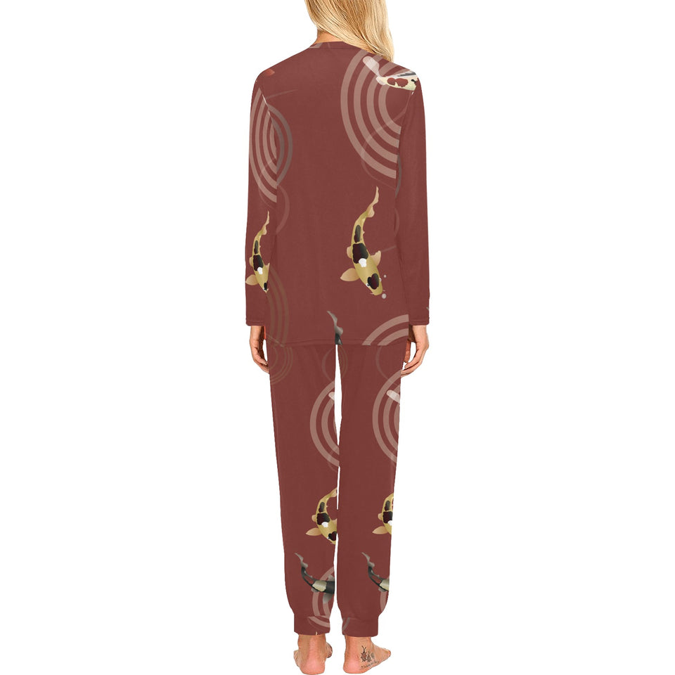Koi Fish Carp Fish red background Women's All Over Print Pajama Set
