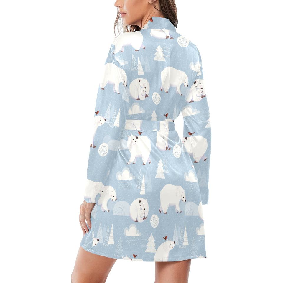 Cute polar bears Christmas decoration pattern Women's Long Sleeve Belted Night Robe