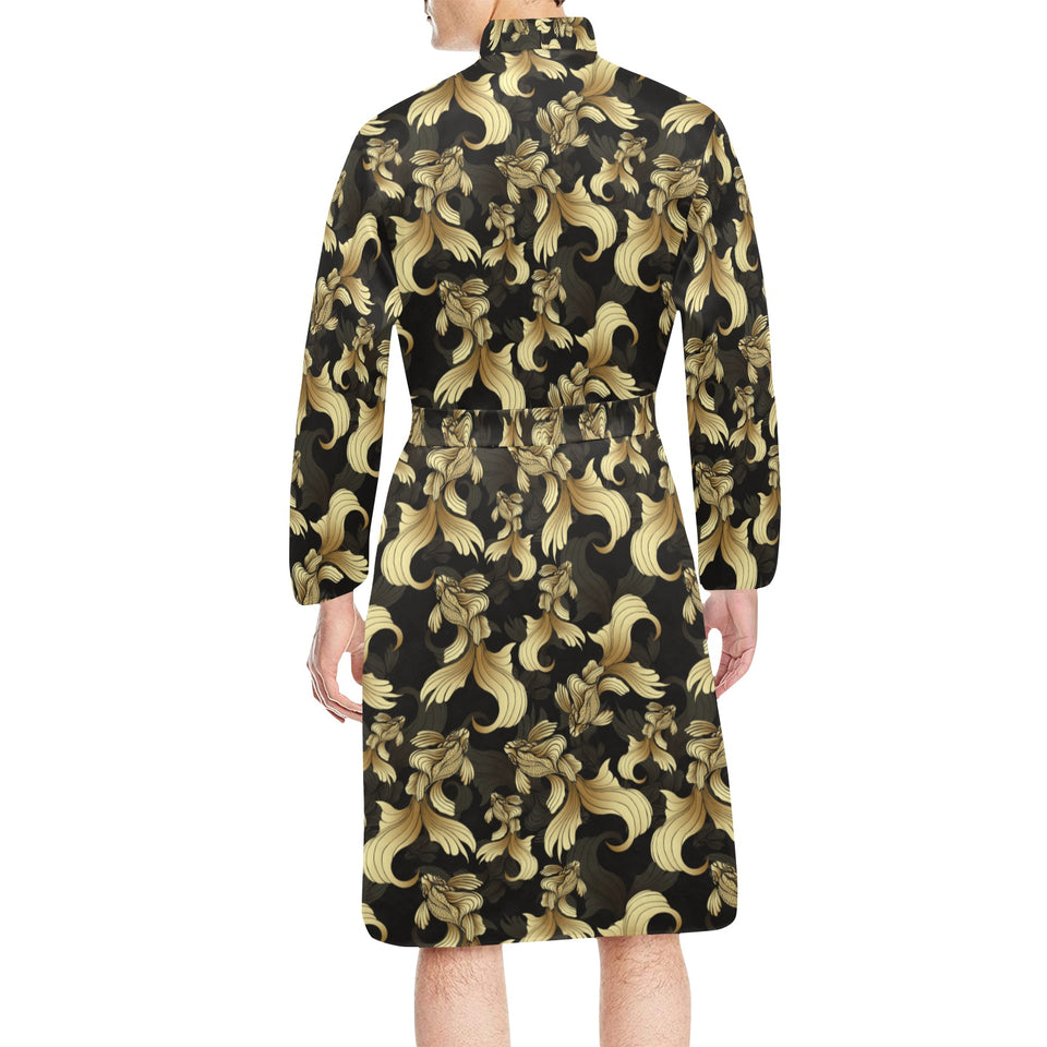 Goldfish Pattern Print Design 01 Men's Long Sleeve Belted Night Robe