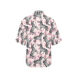 Zebra pink flower background Women's All Over Print Hawaiian Shirt