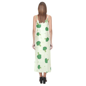 Broccoli pattern V-Neck Open Fork Long Dress