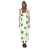 Broccoli pattern V-Neck Open Fork Long Dress