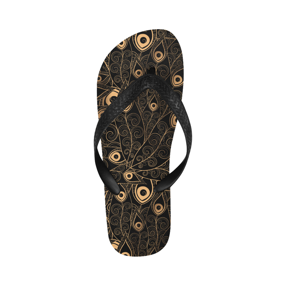Gold peacock feather pattern Unisex Flip Flops