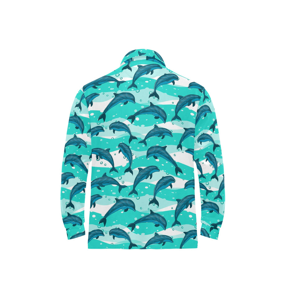 Dolphin sea pattern Men's Long Sleeve Polo Shirt