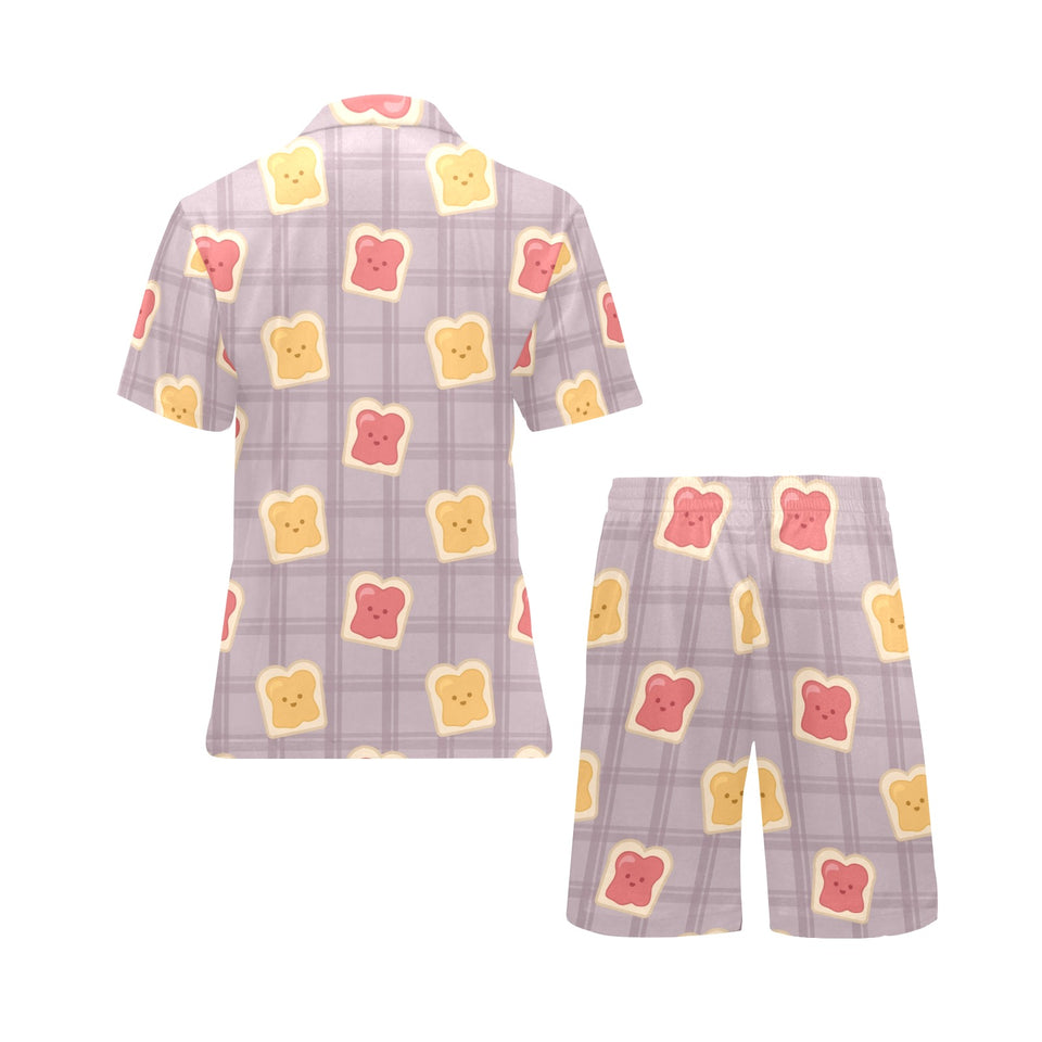 Bread Toast Pattern Print Design 05 Men's V-Neck Short Pajama Set