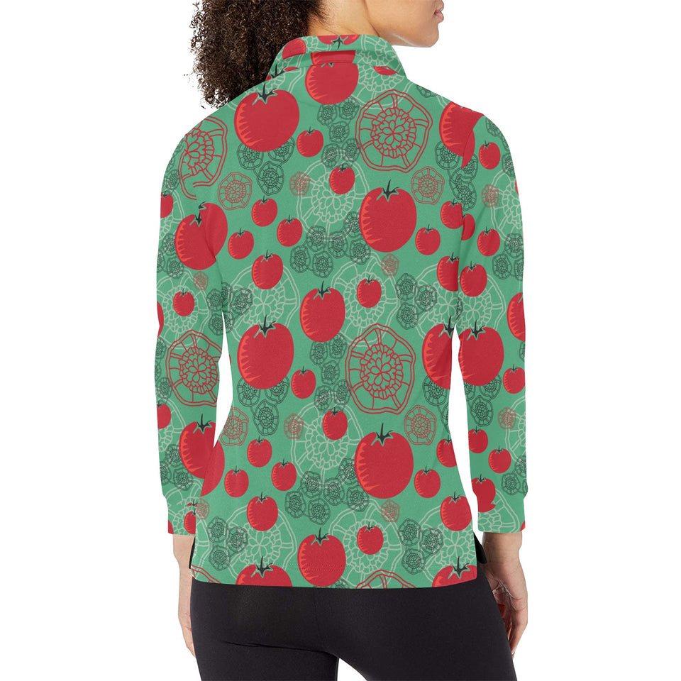 Tomato design pattern Women's Long Sleeve Polo Shirt