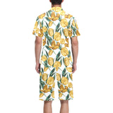 yellow tulips pattern Men's V-Neck Short Pajama Set