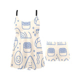 Cute sushi icon pattern Chest Sexy Pleated Two Piece Swim Dress