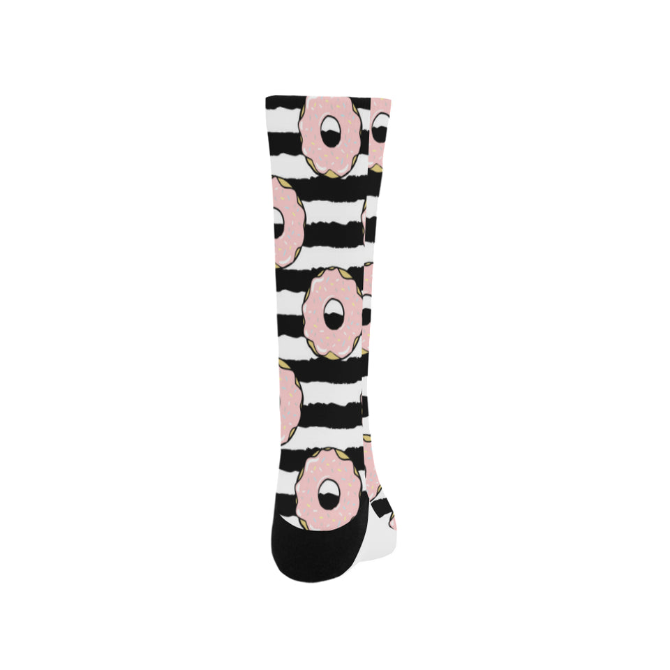 Donuts pink icing striped pattern Crew Socks