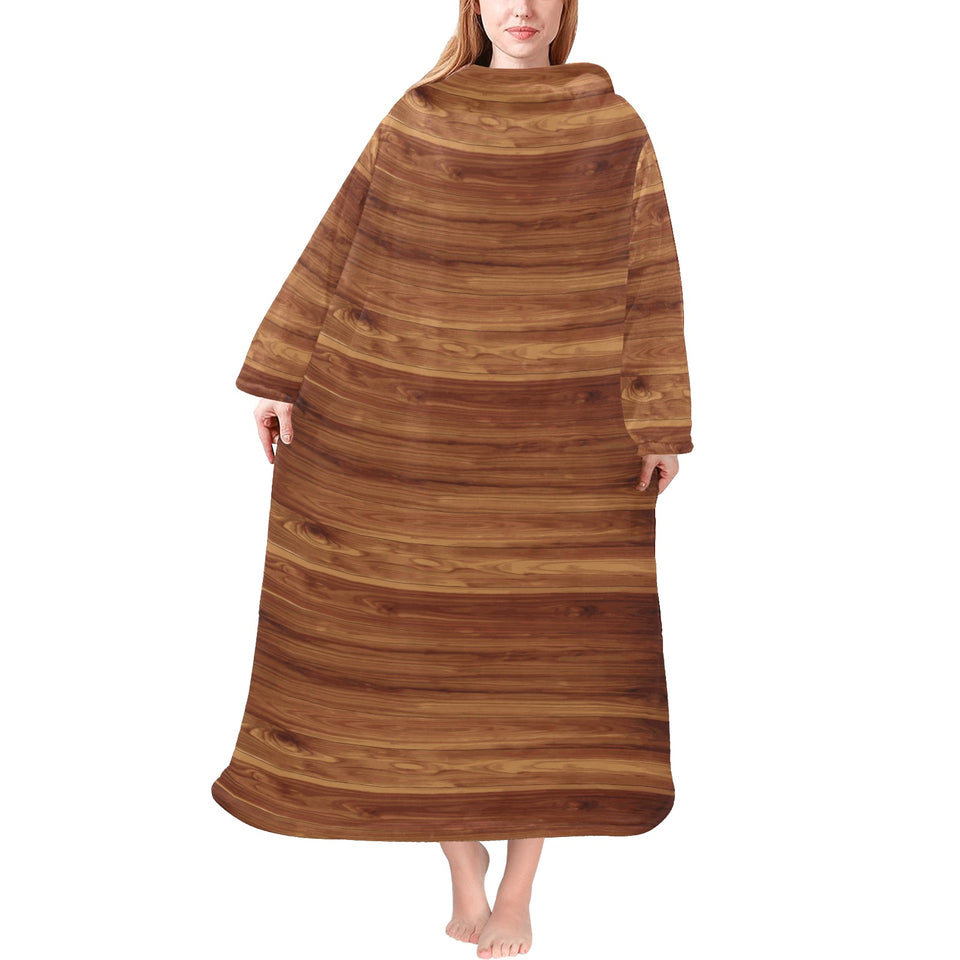 Wood Printed Pattern Print Design 04 Blanket Robe with Sleeves