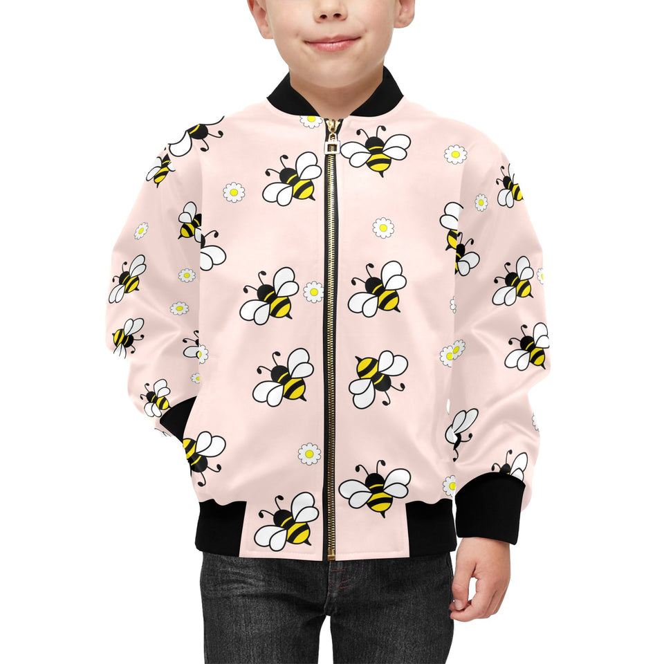 Cute bee flower pattern pink background Kids' Boys' Girls' Bomber Jacket