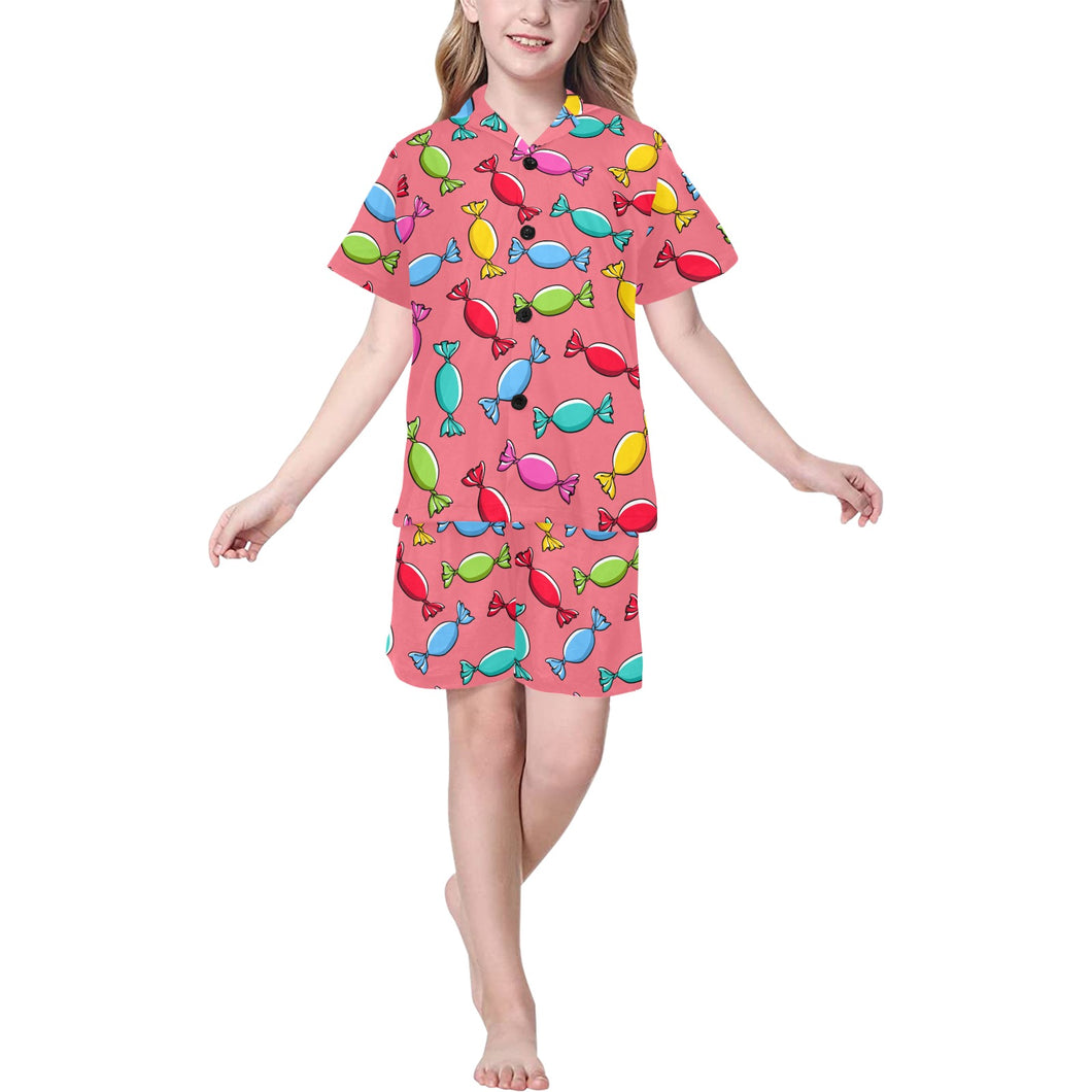 Colorful wrapped candy pattern Kids' Boys' Girls' V-Neck Short Pajama Set