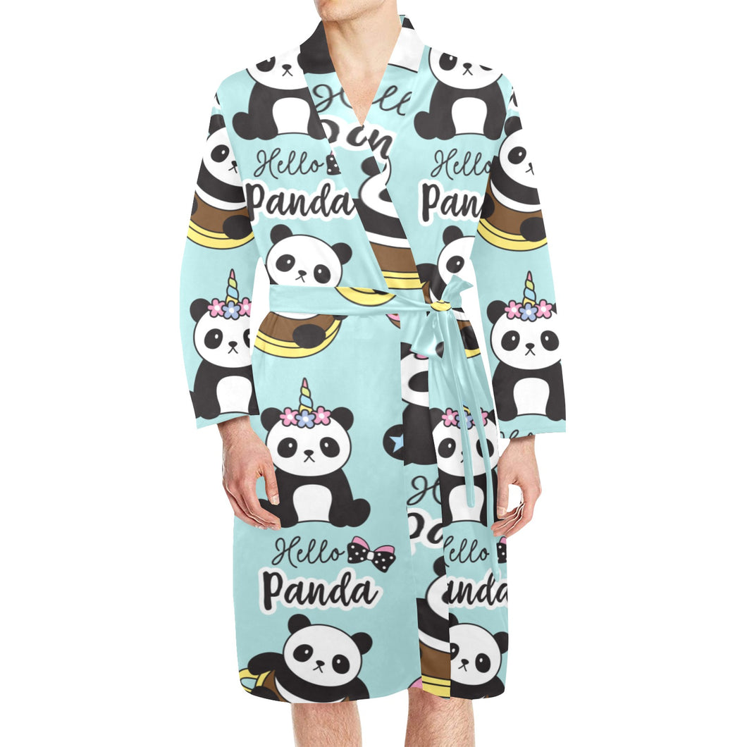 Cute baby panda pattern Men's Long Sleeve Belted Night Robe