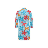 Blue red orange starfish pattern Men's Long Sleeve Belted Night Robe