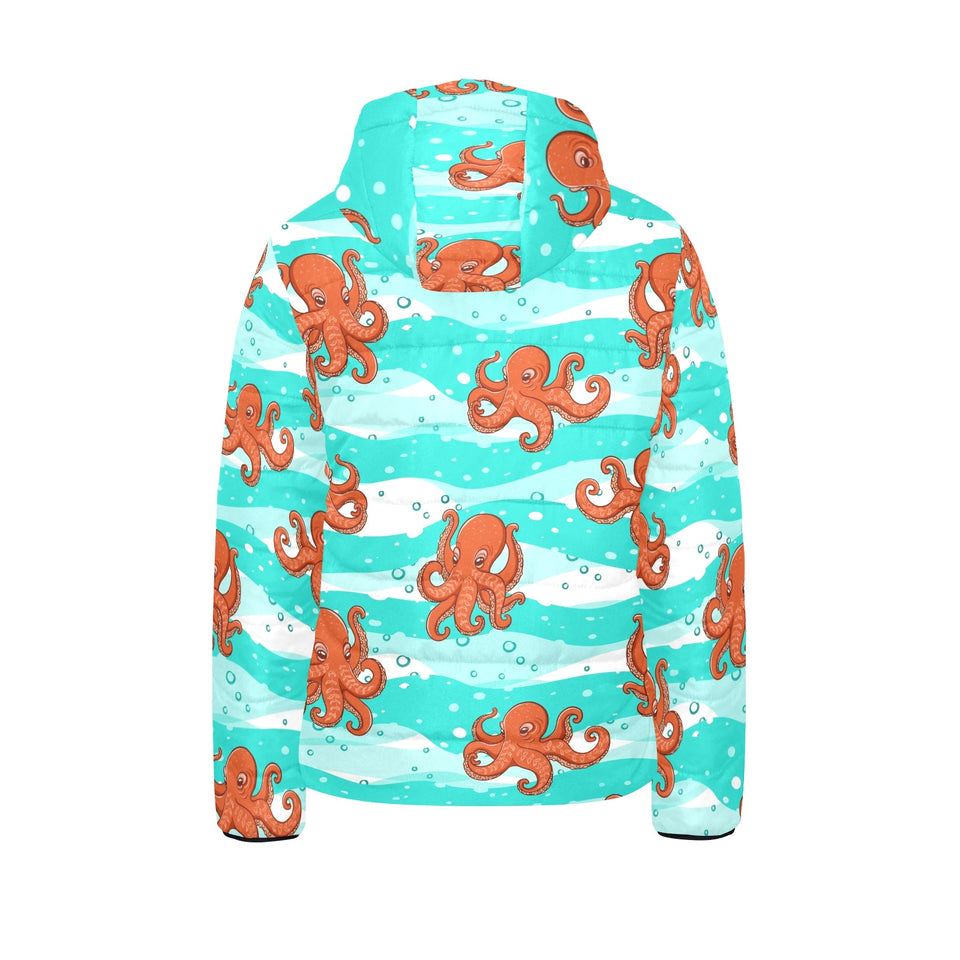 Octopuses sea wave background Kids' Boys' Girls' Padded Hooded Jacket