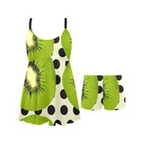 kiwi black dot background Chest Sexy Pleated Two Piece Swim Dress