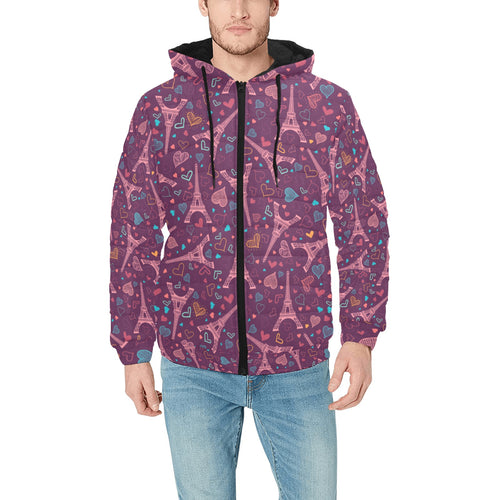 Eiffel Tower Heart Pattern Print Design 04 Men's Padded Hooded Jacket