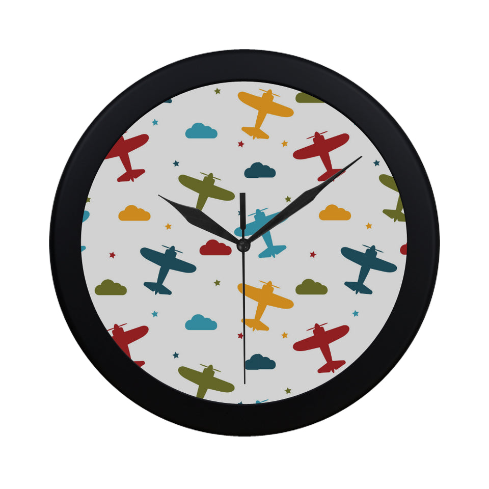 Airplane star cloud colorful Elegant Black Wall Clock