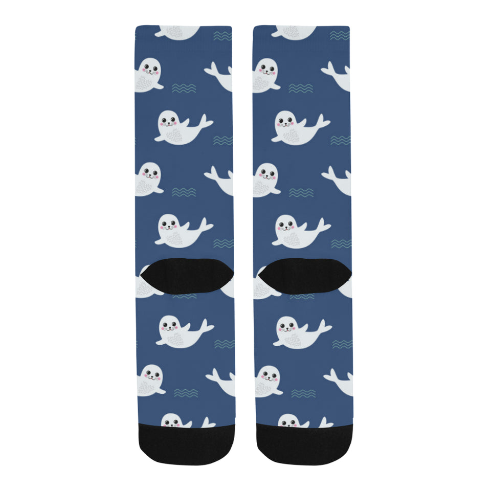 Cute white baby sea lion seal pattern Crew Socks