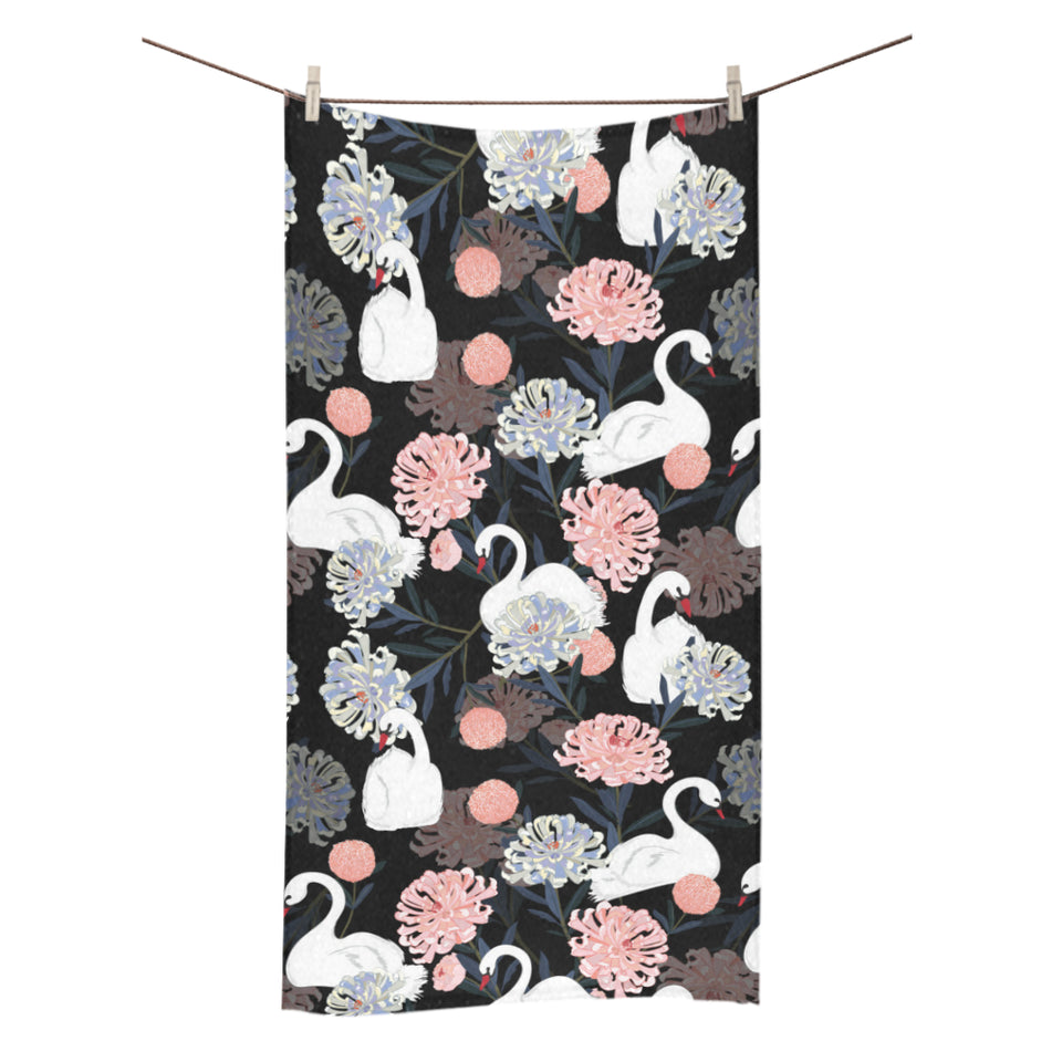 white swan blooming flower pattern Bath Towel