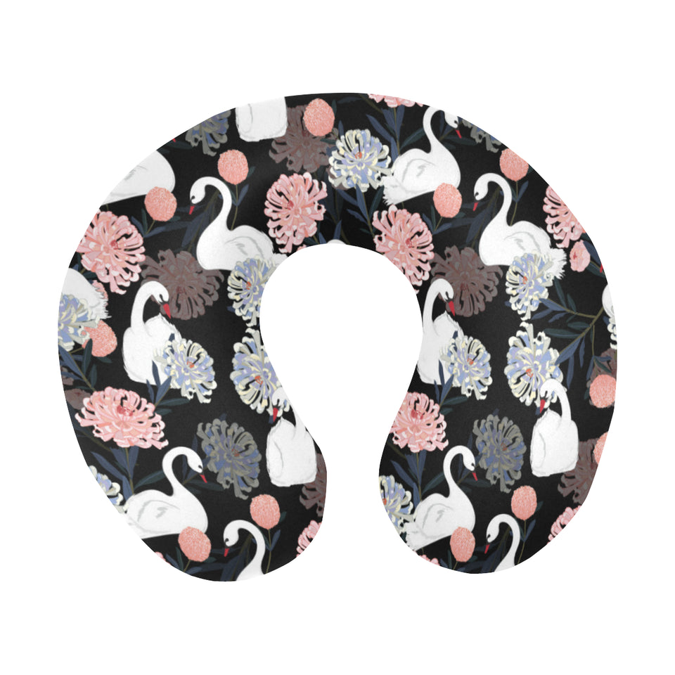 white swan blooming flower pattern U-Shaped Travel Neck Pillow
