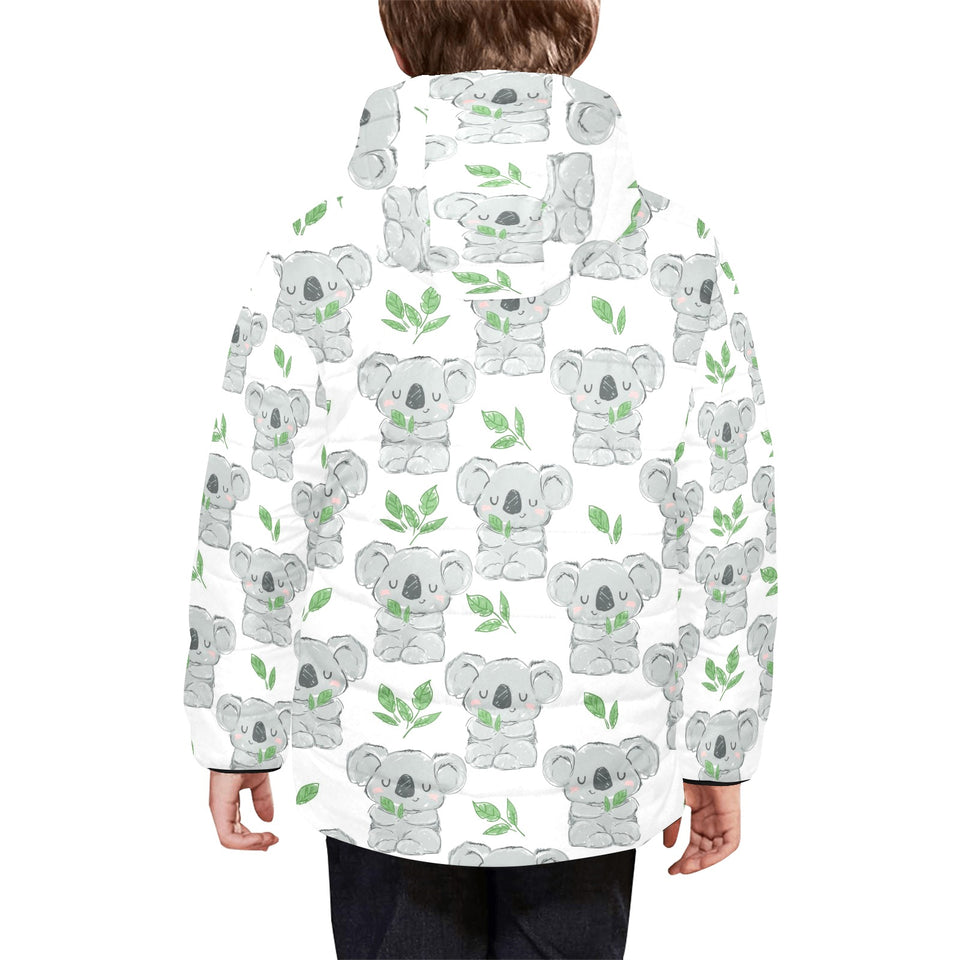 Hand drawn Koala leaves pattern Kids' Boys' Girls' Padded Hooded Jacket