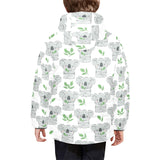 Hand drawn Koala leaves pattern Kids' Boys' Girls' Padded Hooded Jacket